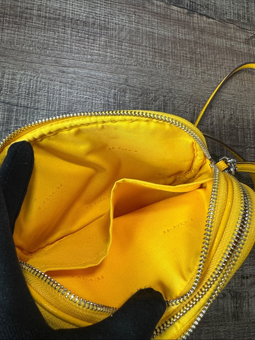 Coach Yellow Pebbled Leather Crossbody Wristlet - Picture 9 of 15